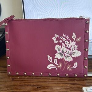 White House Black Market Burgundy Floral Clutch